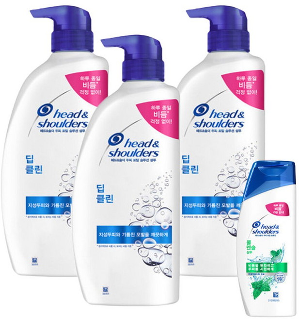 헤드앤숄더 딥클린 샴푸 850ml 3개 + 헤드앤숄더 쿨멘솔 샴푸 80ml 1개, 4개