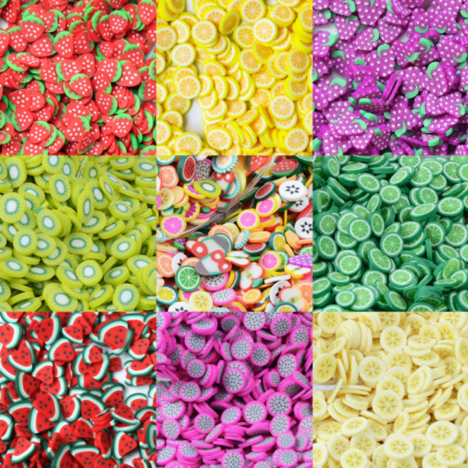 과일 파츠 슬라임 데코덴 미니어처 만들기 재료 토핑 장식 DIY 폴리머 사과 딸기 포도 키위 자몽 용과 바나나 라임 레몬 10g