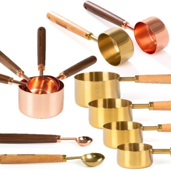 골드 계량스푼 원두 계량컵 4P 조리 도구 원목 우드 손잡이 서빙 커피 스푼 카페 로즈골드 티타늄 코팅 감성 캠핑 용품, 02.힘멜 계량스푼 4P 세트 (로즈골드), 1개