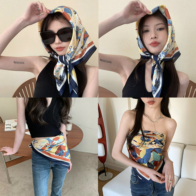 EHLIVE 실크 스카프 빅사이즈 대형 빅사이즈 목주름 손수건 헤어두건 봄 여름