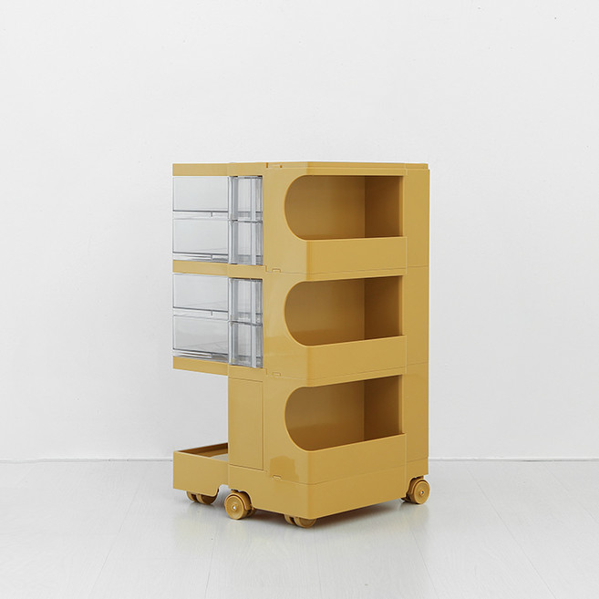 마켓비 회전서랍 트롤리, 투명옐로우, 4단