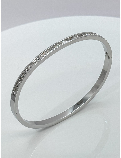 써지컬스틸 라인 스톤 원터치 뱅글 팔찌