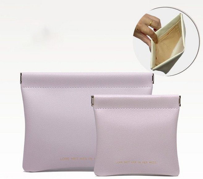 FATTYS 똑딱 원터치 디용도 화장품 미니 파우치 라지 스몰, 퍼플, 1세트