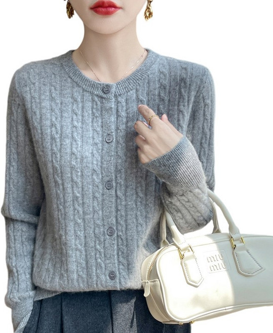 여성 기본핏 라운드넥 세로 꽈배기 데일리 니트 가디건 아유꽈가디건 Women's Cardigan DMR542