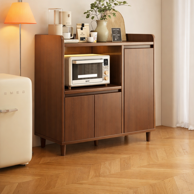 다기능 가정용 심플 홈카페 주방 전자레인지 수납장, 진한 월넛색