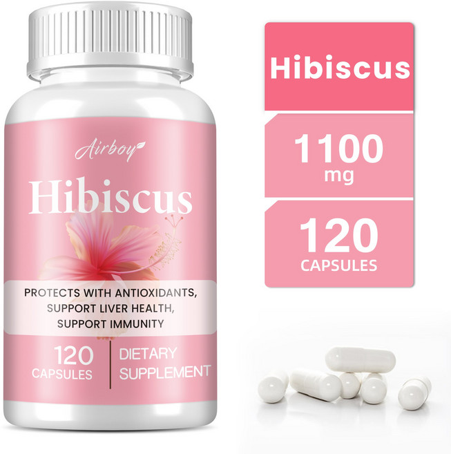 히비스커스 캡슐 1100mg - 소화 지원 및 항산화 지원 고효능, 2개, 120정