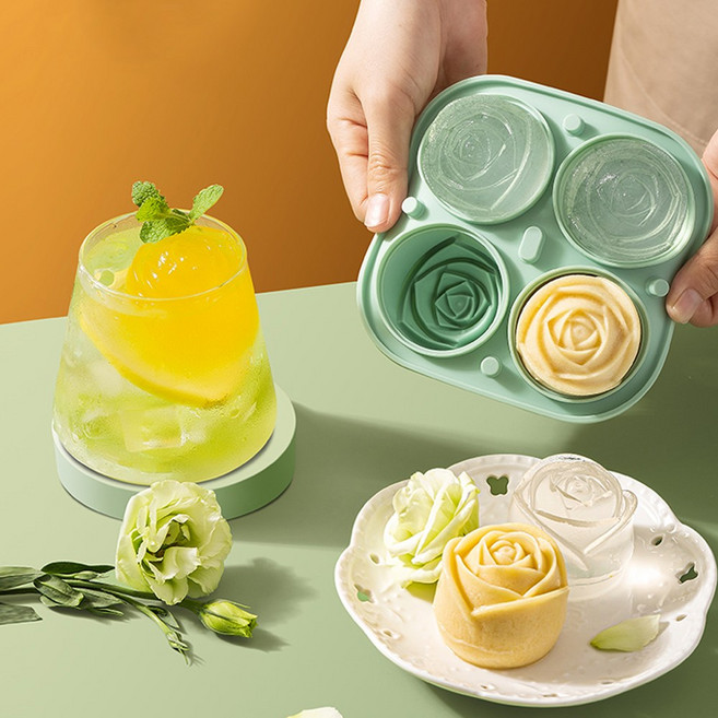 1+1 로즈 얼음 트레이 실리콘 왕얼음 얼음틀 아이스 왕볼 대형 아이스볼 하이볼 메이커 원형 동글이 위스키 몰드, 그린, 2개