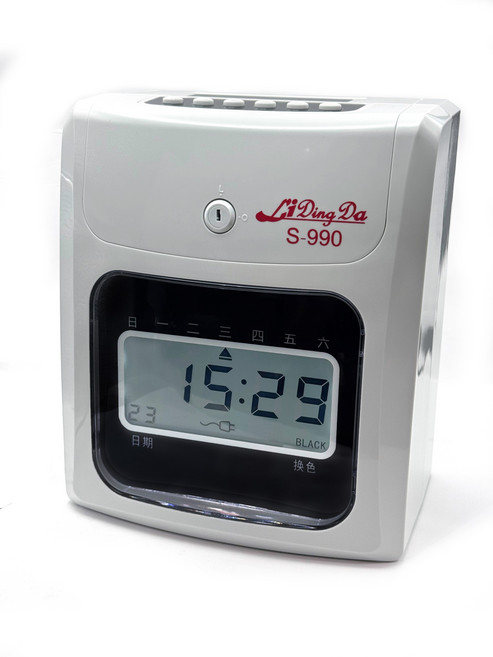 【自動吸卡/遲到早退打紅/自動移位/辨識正反面】, 1台, LIDINGDA 力頂達 S990液晶打卡鐘1台+50張打卡紙