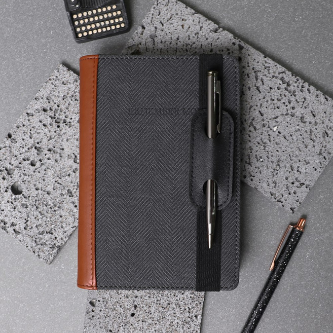 비오파파 가죽 A6 6공 바인더 만년 업무 수첩 노트 다이어리, 블랙