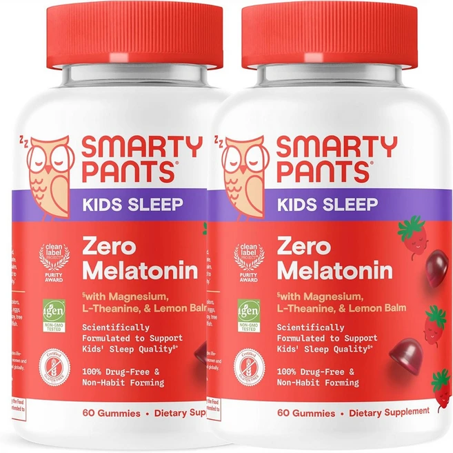 어린이 수면 프리 멜라토닌 키즈 슬립 젤리 L-테아닌 레몬밤 & 마그네슘 딸기향 미국 내수용, 2개, 60정 - 쿠팡