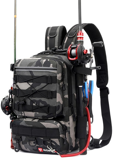 ZOZOFO 대용량 낚시배낭 루아 멀티백팩 아웃도어 스틱백팩 바다낚시구가방, 그레이 카무
