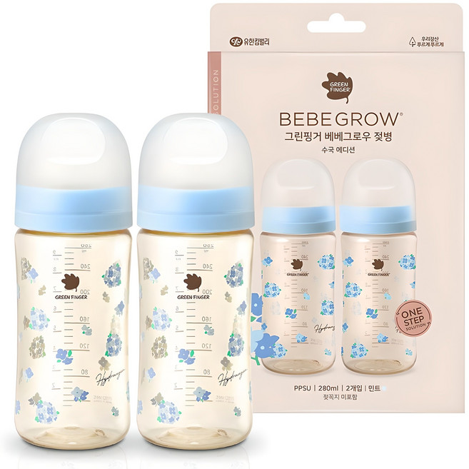 베베그로우 PPSU 노꼭지 디자인 젖병 트윈팩, 수국, 280ml, 1세트