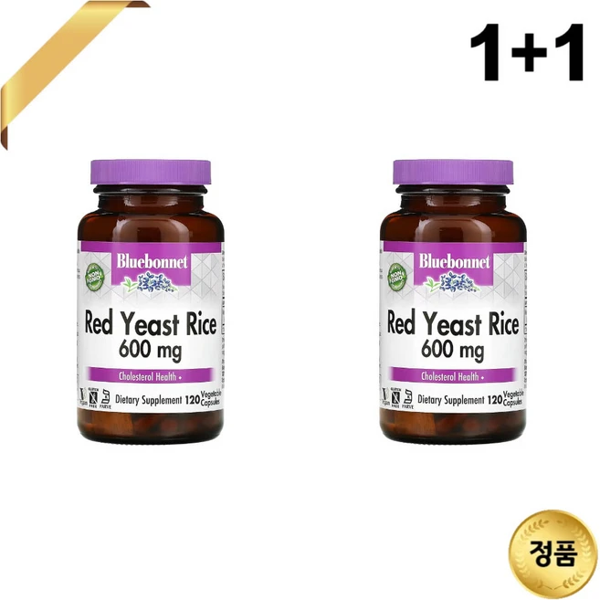 1+1 블루보넷 뉴트리션 홍국쌀 600mg 120 베지 캡슐 효모 비건 홍국밥 글루텐프리, 120정 - 쿠팡
