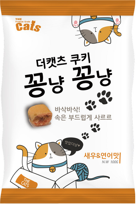 더캣츠 쿠키 꽁냥꽁냥북어/새우/게살/연어 100g 비스켓 고양이간식, 새우&연어맛, 8개