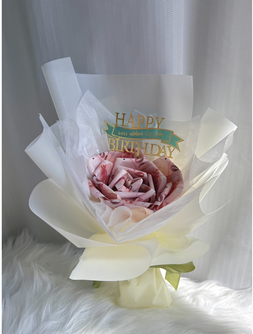 大玫瑰有錢花花束 情人節花束 生日花束, 1件, 10張百鈔 價格已含, 請留言
