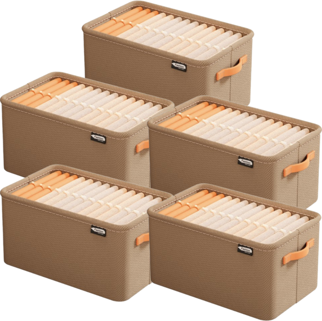 바이샌드 튼튼한지지대 두꺼운원단 접이식 수납정리함, 5개, 카키