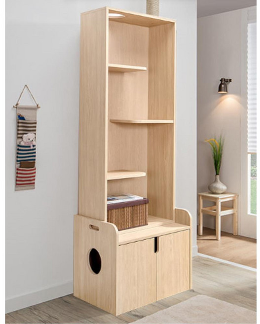 심플 슬림 3단 캣스텝 책장 겸용 나뭇결무늬 캣타워 하우스 용품, 오크, 1개