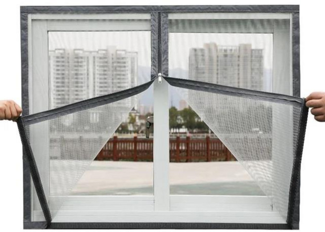 지퍼 스크린 창 메쉬 모기장 문 커튼 보이지 않는 홈 사용자 정의 가능 새로운 스타일, W110cm x H110cm, 07 Grey Middle zipper, 1개