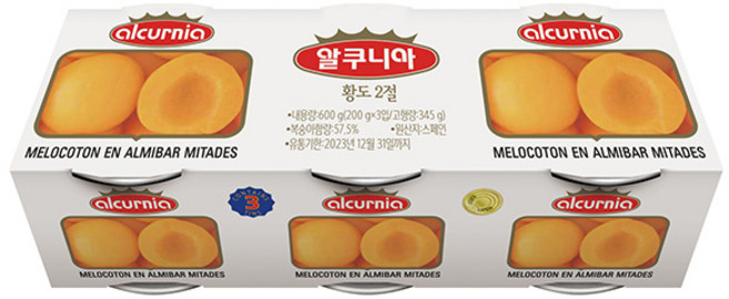 알쿠니아 황도 복숭아 통조림, 200g, 3입