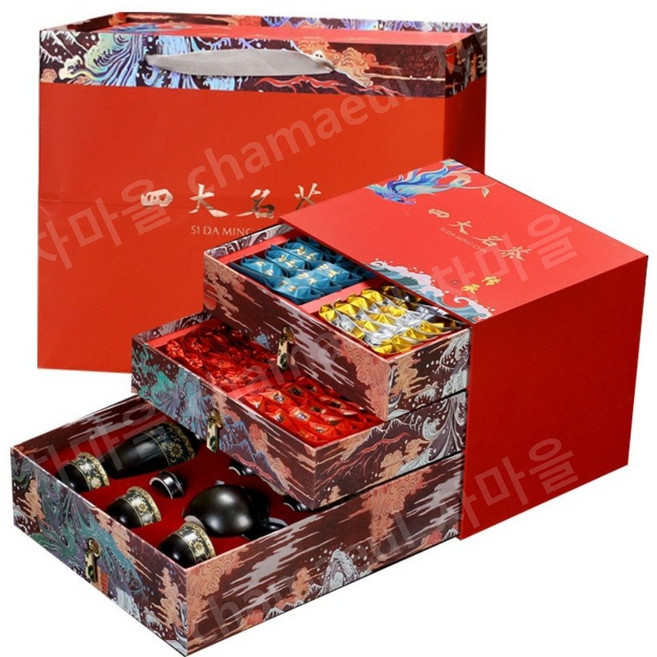 팔마차업 중국4대명차 선물세트 다구차 세트 철관음 정산소종 금준미 육계, 1개, 1개입