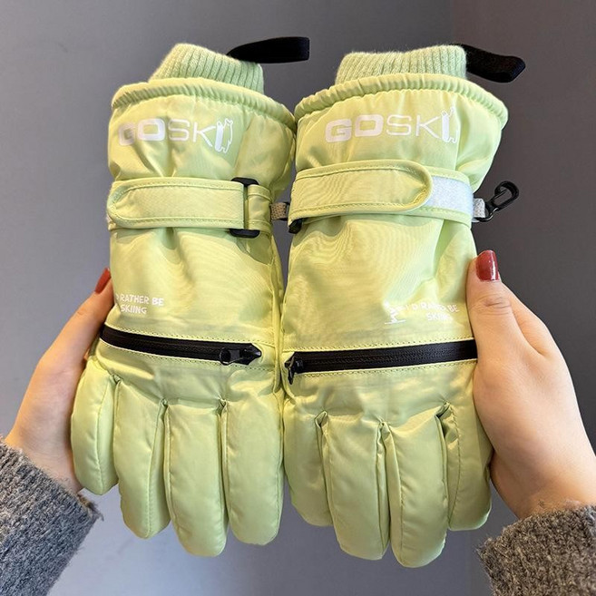 고급형 스키 장갑 방한 방풍 오토바이 장갑 발열 아웃도어 장갑 두꺼운 내피 글러브, 라이트 그린(녀), 1개