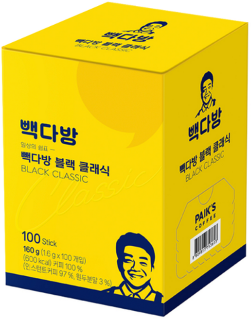 빽다방 블랙 클래식 1박스 100스틱 160g(1.6g x 100개), 1, 100, 1.6g