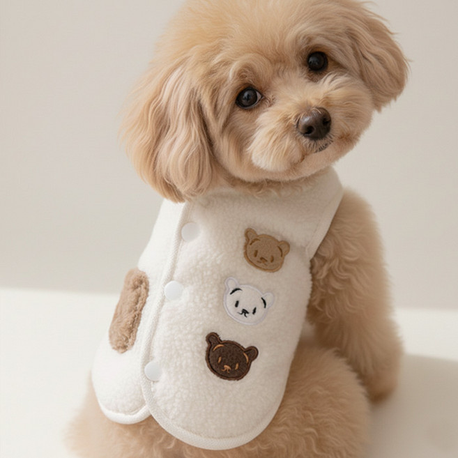 해피펫밀리 베어러블 뽀글이 플리스 조끼, 아이보리, 1개