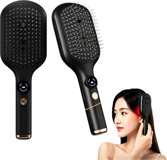 DelightZone EMS 진동 두피마사지기 헤어부스터 두피관리기 메탈핀 헤어브러쉬, 블랙, WM-05