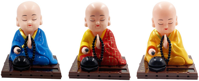 YF 목탁 치는 스님 3종 세트 태양열 불교용품 동자승 미니스님 피규어 미니어쳐, 1개, 레드/옐로우/블루
