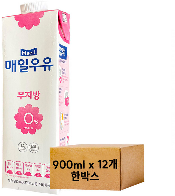 [주문제품]1234. 매일(엣지무지방0%) - 900ml x 12개(한박스) [하절기 아이스박스 무료], 12개