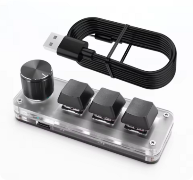 메크로 키보드 3키 1노브 맞춤형 프로그래밍 기계식 키보드 USB 매크로 키패드 한손 미니 게이밍 키보드 복사 붙여넣기 커트, Black