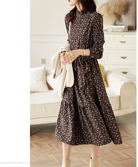 써스데이아일랜드 프리미엄 빈티지 꽃무늬 원피스 T218MOP246W 대외 무역 최종 주문 럭셔리 국제 대형 브랜드 쇼핑몰 카운터에서 여성 고급 기질 긴팔 꽃무늬 원피스 가을 컷 라