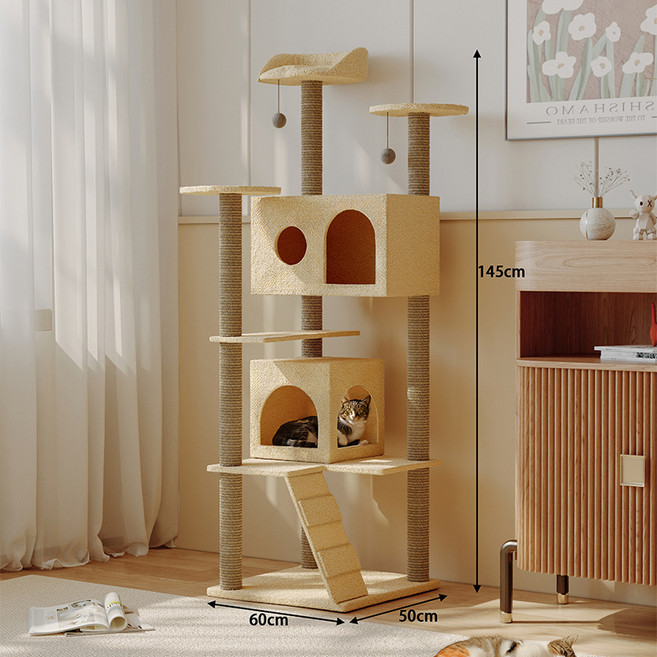 캣타워 디럭스 일체형 대형 캣타워 럭셔리 캣츠 하우스 고양이 나무 가정용, 1개, QS3 담황색