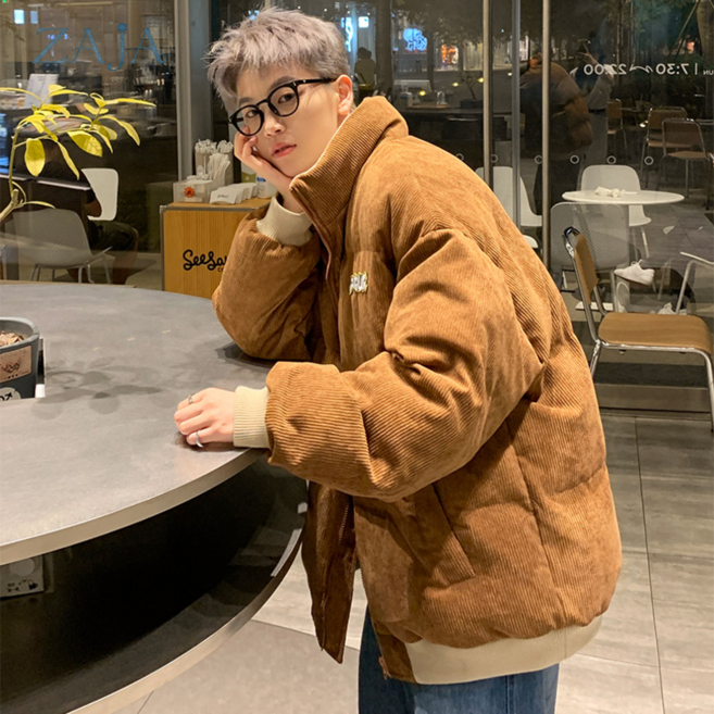 [초특가] ZAJA 남자 패딩 겨울 캐주얼 오버핏 하이넥 코듀로이 보온 숏패딩 코트