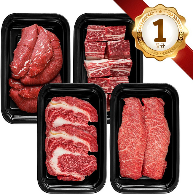 쿠가[냉장냉동] 횡성한우 어사품 1등급 구이 혼합 4구 12호(총2.2kg)[구성 등심+특수부위(랜덤)+불고기+찜갈비], 단품