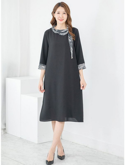 모슬린 엄마옷 원피스 7부 스카프 MQG126722 마담 미시 중년여성 빅사이즈 할머니옷 50대 60대 70대