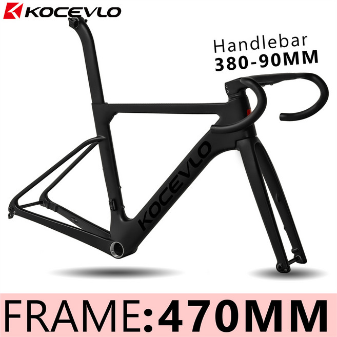 KOCEVLO 카본 로드 프레임 디스크 브레이크 자전거 전체 내부 케이블 44-56cm 최대 700 x 32C, 06 470 hanbar380-90, 1개