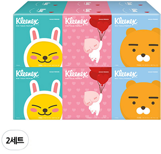 크리넥스 카카오프렌즈 디럭스 미니 천연펄프 미용티슈 2겹, 6개입, 2팩