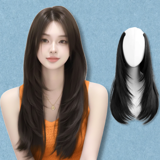 바이솜 C컬 하이 레이어드컷 자연스러운 볼륨 붙임머리, 1개, 딥블랙