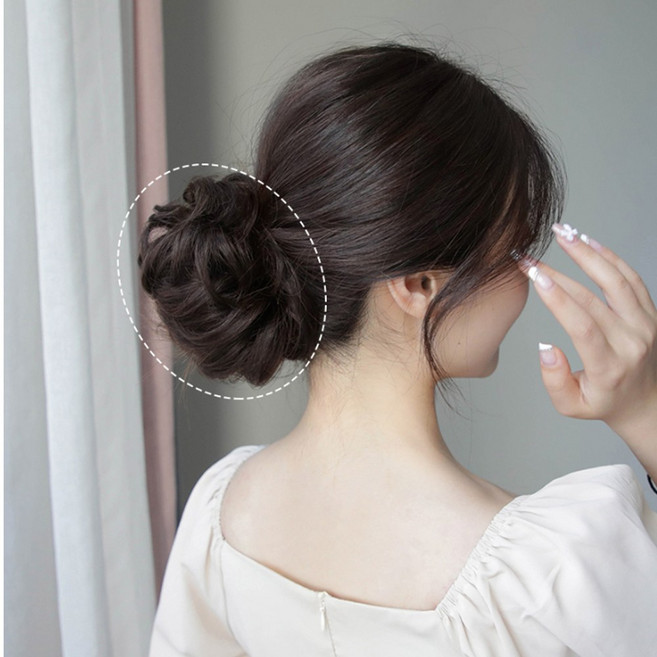 잇츠리빙 똥머리 가발 올림머리 곱창머리끈 똥머리 집게핀, 자연갈색, 웨이브 곱창가발, 1개