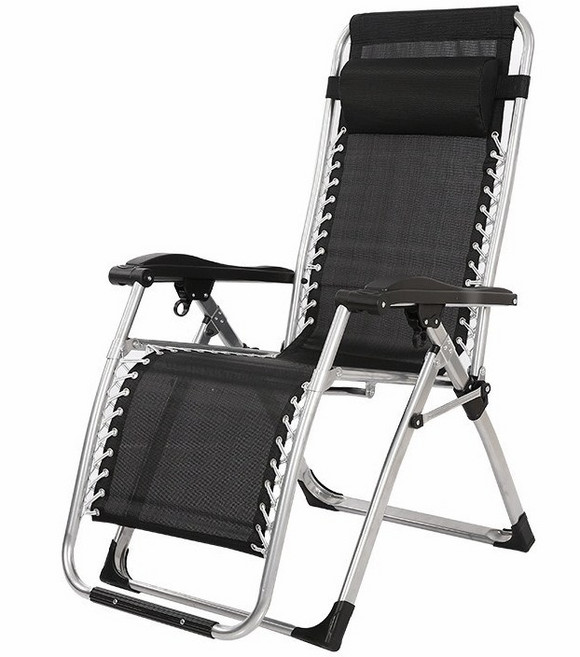 無段式調整透氣網布休閒躺椅 附杯架 方管, 銀色, 1件