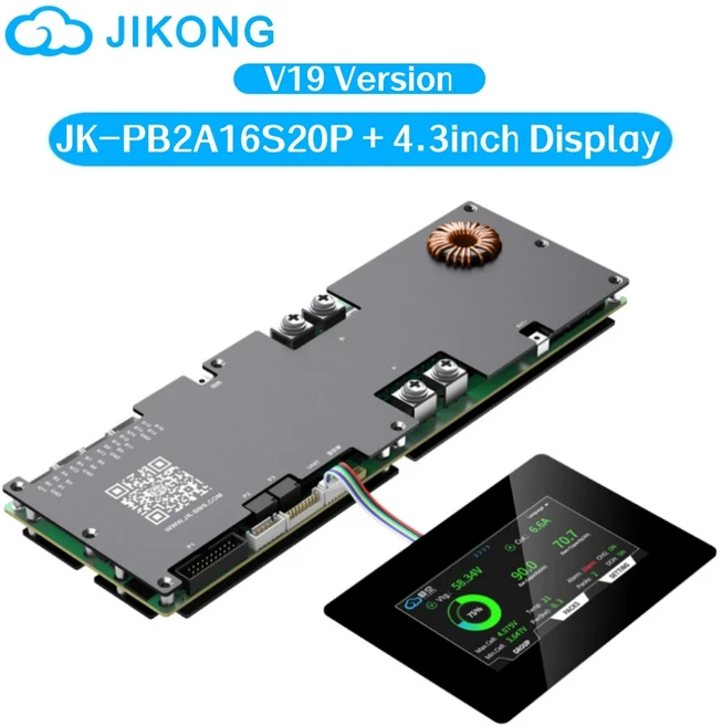 JIKONG V19 JK-PB2A16S20P 4.3인치 UART 디스플레이 스마트 액티브 BMS 8S-16S 200A 리튬 이온/Lifepo4/LTO, 01 PB2A16S20P 4.3inch, 1개