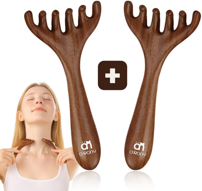 오로니 바디 두피 괄사 빗 백단향 샌달우드 사슴뿔 마사지기 1+1, 나무, 1세트
