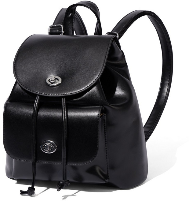 에보니 심플 글로시 레더 백팩 11인치 여성 복조리 백팩