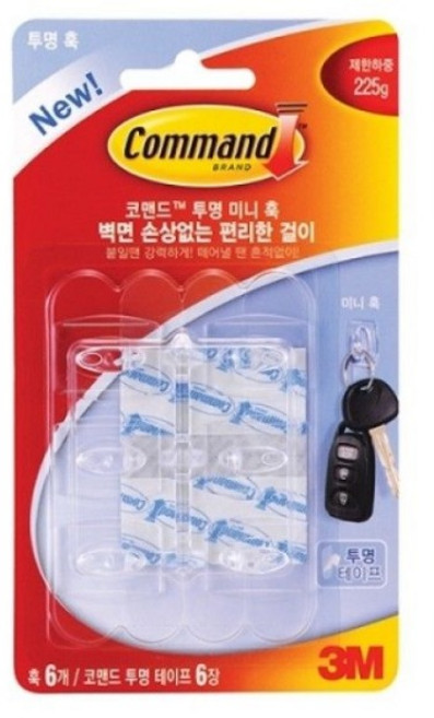 한국쓰리엠 3M 코맨드 투명 미니 훅 6개입 17006 미니걸이대, 6개