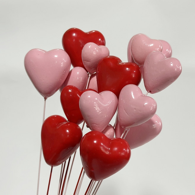 하트 장식 픽 15p 세트 화분꽂이 꽃다발장식, 레드