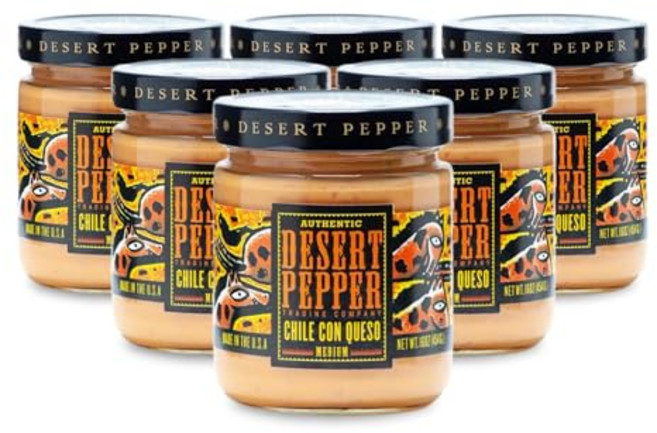 데저트 페퍼 트레이딩 콘 케소 칠리 미디엄 16온스 (6 Desert Pepper Trading Con Queso Dip with Flame-Roasted Red Green, 1개