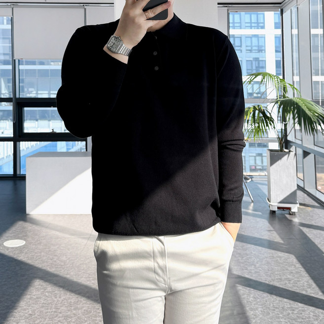 룩플레인 세련된 고밀도 원단 워셔블 니트 카라 티셔츠 7color