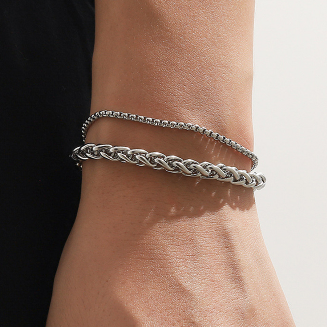 남녀공용 더블 체인 레이어드 팔찌