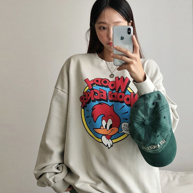 러브앤시티 남녀공용 피그먼트 우디 맨투맨 빅사이즈 오버핏 라운드티셔츠 박스티 워싱 프리미엄 원단